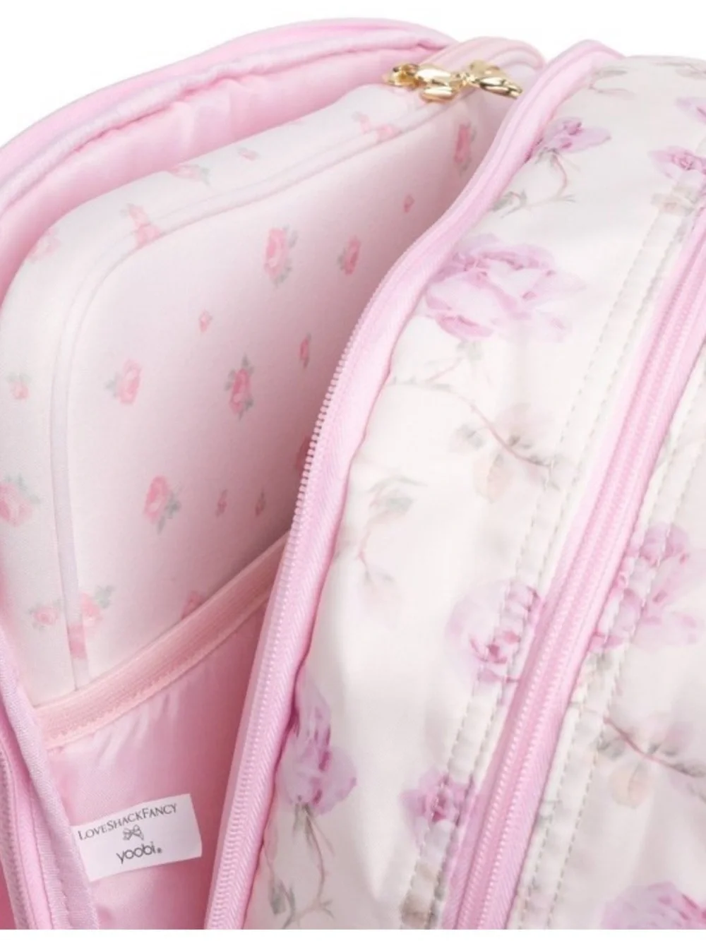 LoveShackFancy Pastel Pink Quilted Backpack with Floral Stationery Set